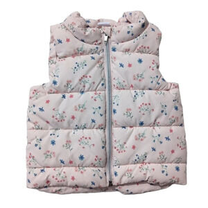 H&M Baby Girl 6-9  Pink Floral Puffer Padded Vest